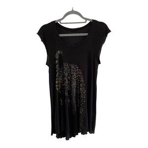 Lauren Moshi Black Leopard Graphic Asymmetrical Hem Tunic Tank Top Size XS Modal